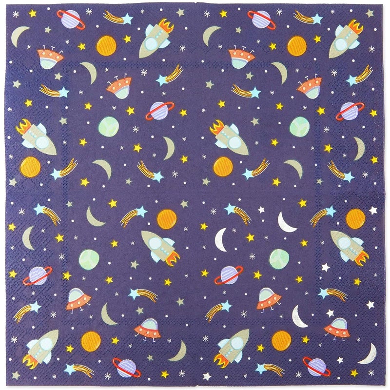 BLUE PANDA Rocket Ship Space Napkins - 5 x 5 in, 50-Count, 3-Ply Blue - Outer Space Party & Birthday Decorations - Kids Party Napkins - Image 5